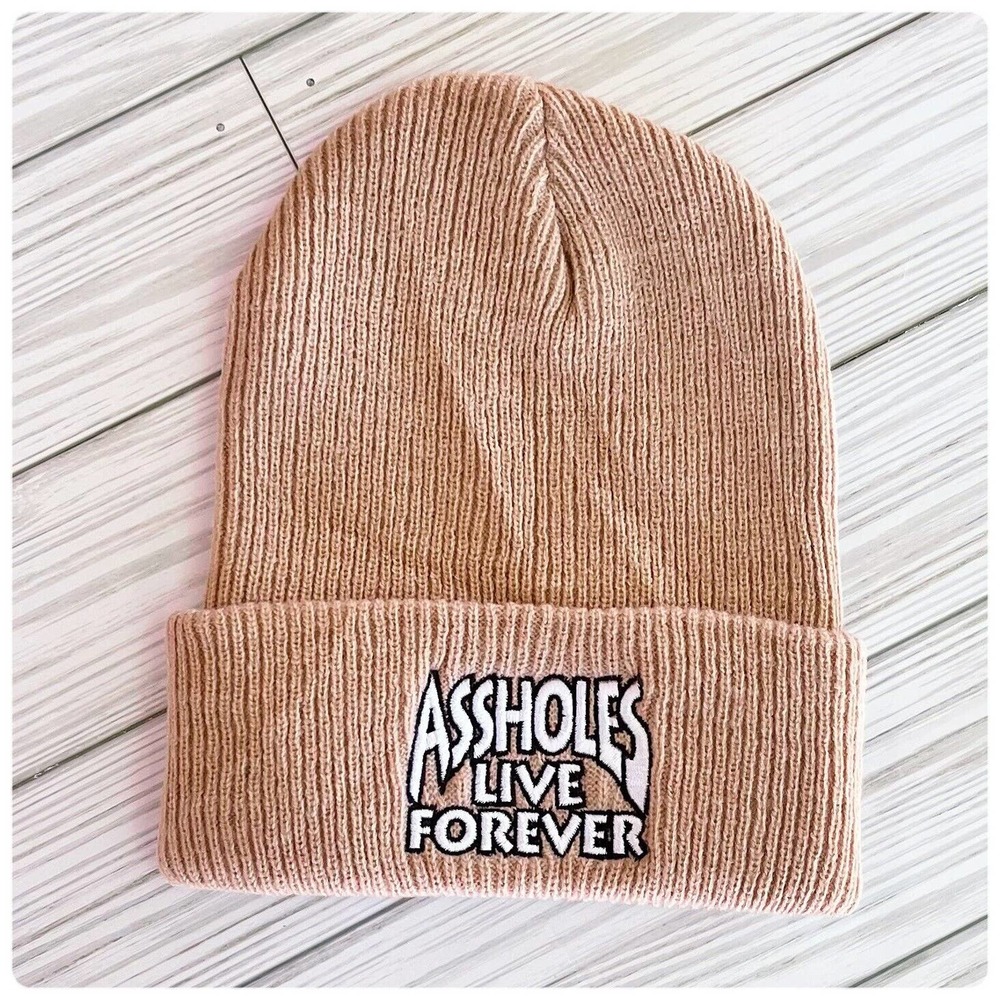 Aholes live forever lightening patch funny beanie tan one size fits most. New